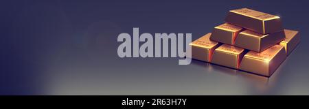 Gestapelte Gold Bars auf einem hellen Hintergrund, 3D-Rendering, Finanzkonzept Stockfoto
