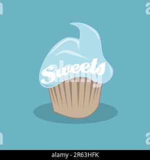 Süße cartoon Cupcake auf einem türkis Hintergrund, Vector Illustration Stockfoto