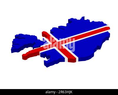 Karte von Island mit Flagge auf einem weißen Hintergrund, Vector Illustration Stockfoto