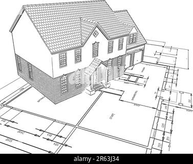 Abbildung skizzierte Stil eines Hauses auf Pläne Stock Vektor