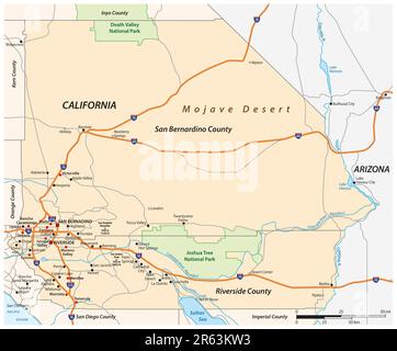 Vector-Straßenkarte der Inland Empire Region von Kalifornien, USA Stockfoto