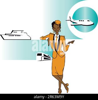 Stewardess (afroamerikanische hispanische Frau) Clipart Stock Vektor