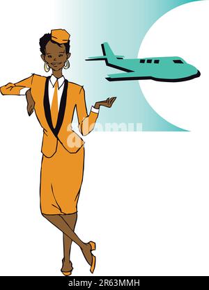 Stewardess (afroamerikanische hispanische Frau) Clipart Stock Vektor