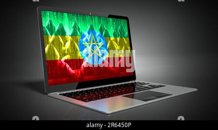 Äthiopien – Landesflagge und Hacker auf dem Laptop-Bildschirm – Cyberangriffskonzept Stockfoto