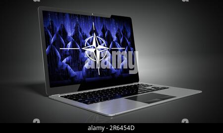 NATO – Landesflagge und Hacker auf Laptop-Bildschirm – Cyberangriffskonzept Stockfoto