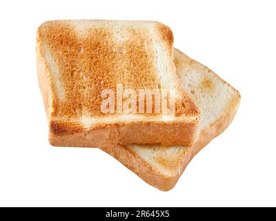 Zwei Scheiben geröstetes Brot isoliert auf weißem Hintergrund Stockfoto