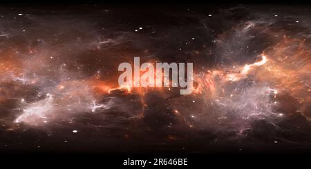 360 Grad Panorama Ansicht von 360 Grad Raumnebel Panorama, equirectangular Projektion, Umwelt Karte. HDRI-Rundpanorama. Weltraumhintergrund mit Nebel und Sternen. 3D Abb.