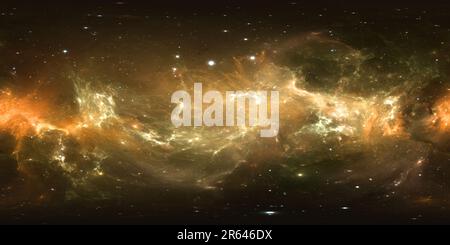 360 Grad Panorama Ansicht von 360 Grad Raumnebel Panorama, equirectangular Projektion, Umwelt Karte. HDRI-Rundpanorama. Weltraumhintergrund mit Nebel und Sternen. 3D Abb.