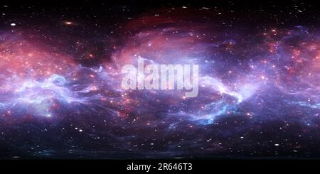 360 Grad Panorama Ansicht von 360 Grad Raumnebel Panorama, equirectangular Projektion, Umwelt Karte. HDRI-Rundpanorama. Weltraumhintergrund mit Nebel und Sternen. 3D Abb.