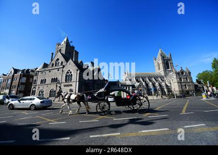 Die Christ Church Cathedral und das Dublina Museum in Dublin, Irland. Stockfoto