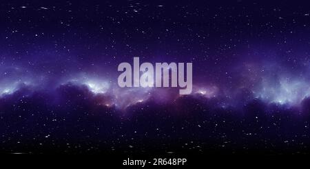 360 Grad Panorama Ansicht von 360 Grad Raumnebel Panorama, equirectangular Projektion, Umwelt Karte. HDRI-Rundpanorama. Weltraumhintergrund mit Nebel und Sternen. 3D Abb.