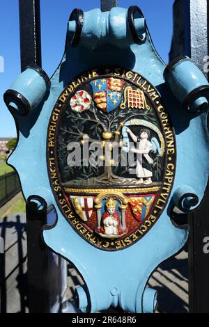 St. Patrick's Cathedral Coat of Arms in Dublin, Irland. Stockfoto