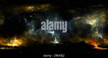 360 Grad Panorama Ansicht von 360 Grad Raumnebel Panorama, equirectangular Projektion, Umwelt Karte. HDRI-Rundpanorama. Weltraumhintergrund mit Nebel und Sternen. 3D Abb.