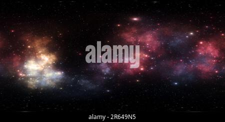 360 Grad Panorama Ansicht von 360 Grad Raumnebel Panorama, equirectangular Projektion, Umwelt Karte. HDRI-Rundpanorama. Weltraumhintergrund mit Nebel und Sternen. 3D Abb.