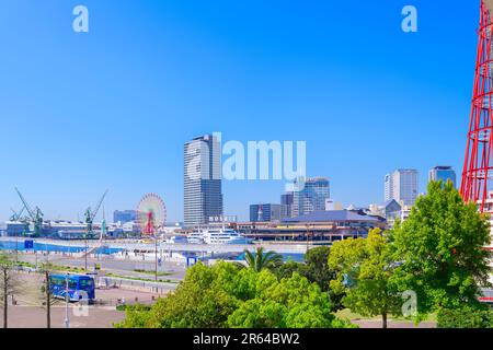 Frisches Grün, blauer Himmel und Hafenland Stockfoto