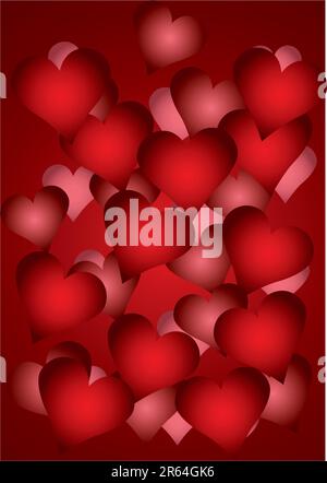 Viele rote Gradientenherzen, eins nach dem anderen lokalisiert Stock Vektor