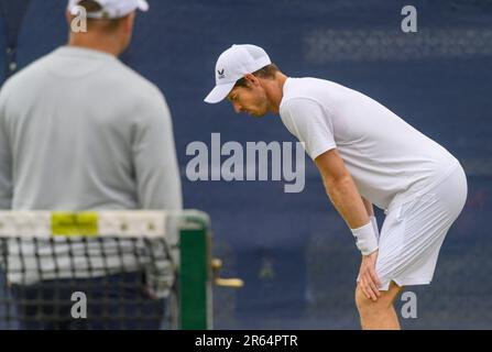 Andy Murray (GBR) auf dem Übungsgericht der Surbiton Trophy, London, 6. Juni 2023 Stockfoto