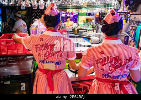 Tankstelle, Fifties American Diner, P. Burgos Street, Makati, Manila, Philippinen Stockfoto