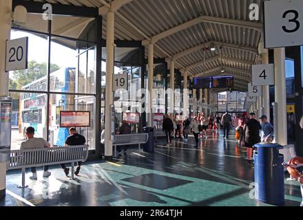 Busbahnhof Lancaster, Damside Street, Lancaster City Centre, Lancashire, England, UK, LA1 1HH Stockfoto