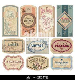 Satz von Vintage-Etiketten, skalierbare und bearbeitbare Vektorabbildungen Stock Vektor