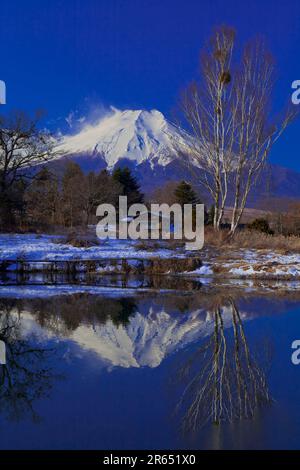 Upside-down Mt. Fuji aus dem Dorf Oshino gesehen Stockfoto