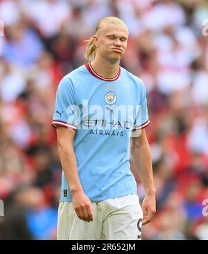 03. Juni 2023 – Manchester City/Manchester United – Emirates FA Cup Final – Wembley Stadium Manchester City Erling Haaland während des FA Cup Finales 2023. Bild : Mark Pain / Alamy Live News Stockfoto