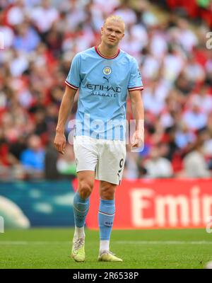 03. Juni 2023 – Manchester City/Manchester United – Emirates FA Cup Final – Wembley Stadium Manchester City Erling Haaland während des FA Cup Finales 2023. Bild : Mark Pain / Alamy Live News Stockfoto