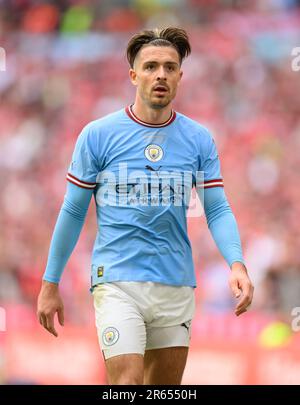 03. Juni 2023 – Manchester City gegen Manchester United – Emirates FA Cup Final – Wembley Stadium Manchester City's Jack Grealish während des FA Cup Finales 2023. Bild : Mark Pain / Alamy Live News Stockfoto