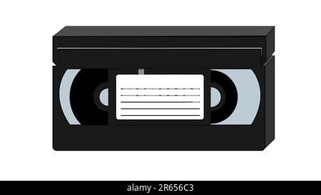 Schwarze, alte, dreidimensionale Hipster-Videokassette im Retro-Stil für einen Videorekorder, um Filme, Videos aus den 80ern und 90ern auf Whit anzusehen Stock Vektor