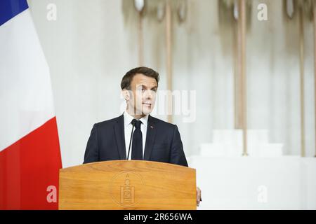 Ulaanbaatar, Mongolei. Mai 2023. Emmanuel Macron besucht die Mongolei zum ersten Mal. Quelle: L.Enkh-Orgil. Stockfoto