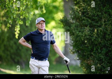 Stockholm, Schweden. 07. Juni 2023. Der schwedische Prinz Daniel spielt am 07. Juni 2023 Golf auf dem Ullna-Golfplatz in Stockholm, Schweden. Foto: Anders Wiklund/TT/Code 10040 Kredit: TT News Agency/Alamy Live News Stockfoto