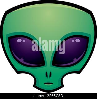 Cartoon alien Kopf Illustration mit großen dunklen Augen. Stock Vektor