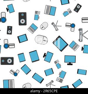 Nahtlose Muster, Textur von modernen digitalen Geräten, Gadgets, Tablets, Smartphones, Mäusen, Lautsprecher, Monitore, Laptops, Router für das Internet, Computer Stock Vektor