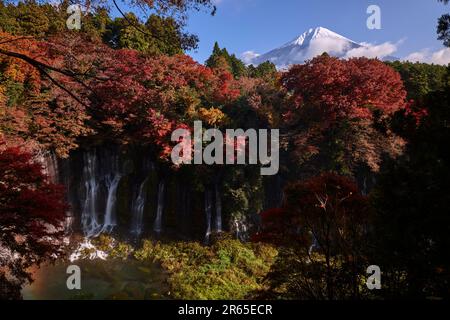 Shiraito Falls im Herbst und Mt. Fuji Stockfoto