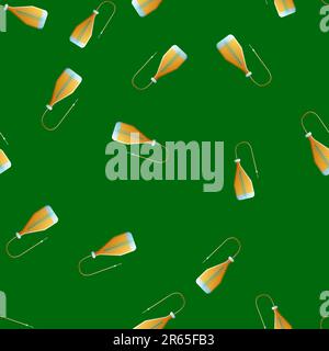 Endloses nahtloses Muster von medizinisch-wissenschaftlichen medizinischen Artikeln und Tropfern mit einer Nadel auf grünem Hintergrund. Vektordarstellung. Stock Vektor