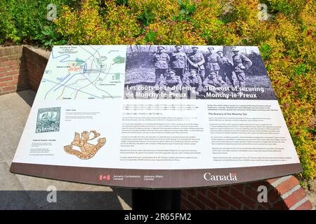 Hinweisschild am Monchy-le-Preux Neufundland World war I Memorial (1914-1918) in Monchy-le-Preux (Pas-de-Calais), Frankreich Stockfoto
