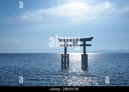 Torii (Tor) des Lake Biwa Shirahige Shrine Stockfoto