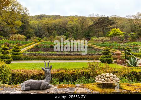 Blick von der Terrasse auf den ummauerten Garten von Glenveagh Castle, Glenveagh National Park, Churchill, Co Donegal, Republik Irland. Stockfoto