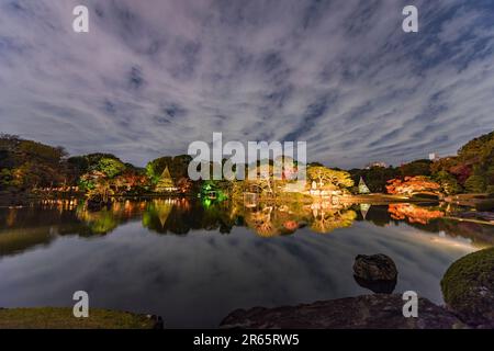 Rikugien-Laub leuchtet auf Stockfoto