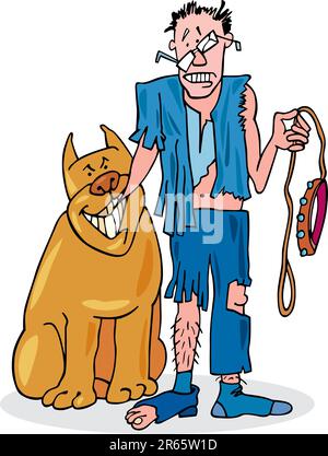 Vektordarstellung eines bösen Hundes und seines verprügelten Besitzers Stock Vektor