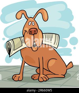 Cartoon-Illustration von Hund mit Zeitung Stock Vektor