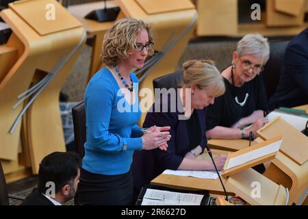 Edinburgh Scotland, Vereinigtes Königreich, 07. Juni 2023. Lorna Slater im schottischen Parlament für eine Ministererklärung zum Einlagensicherungssystem (Deposit Return Scheme, DRS). Live-Nachrichten von sst/alamy Stockfoto