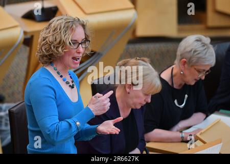 Edinburgh Scotland, Vereinigtes Königreich, 07. Juni 2023. Lorna Slater im schottischen Parlament für eine Ministererklärung zum Einlagensicherungssystem (Deposit Return Scheme, DRS). Live-Nachrichten von sst/alamy Stockfoto