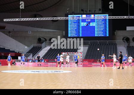 8. AUGUST 2021 - Tokio, Japan: Handball Frauen-Goldmedaillenspiel zwischen Frankreich und dem russischen Olympischen Komitee bei den Olympischen Spielen 2020 in Tokio (Foto: Mickael Chavet/RX) Stockfoto