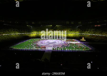 8. AUGUST 2021 - Tokio, Japan: Vorstellung während der Abschlusszeremonie der Olympischen Spiele 2020 in Tokio im Olympiastadion (Foto: Mickael Chavet/RX) Stockfoto