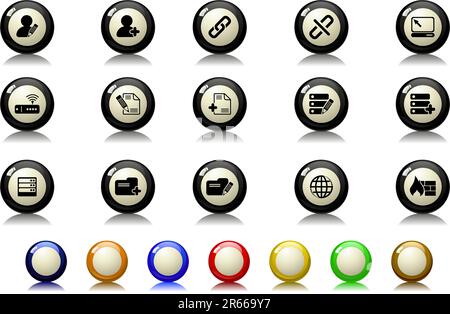 Datenbank- und Netzwerksymbole Billardserie Stock Vektor
