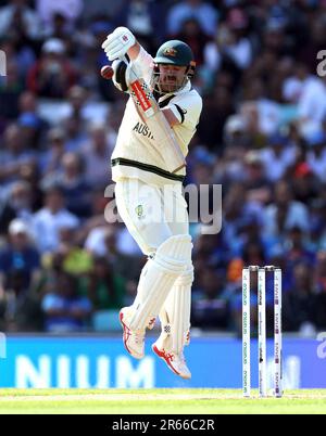 Australiens Travis Head in Aktion am ersten Tag des ICC World Test Championship Final Match im Oval, London. Bilddatum: Mittwoch, 7. Juni 2023. Stockfoto