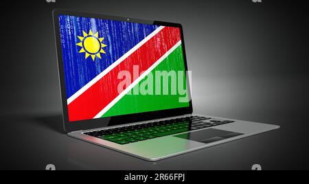 Namibia – Länderflagge und Binärcode auf Laptop-Bildschirm – Abbildung 3D Stockfoto