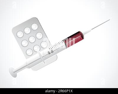 Abstrakte medizinische Spritze und Tabletten Icon Vector Illustration Stock Vektor