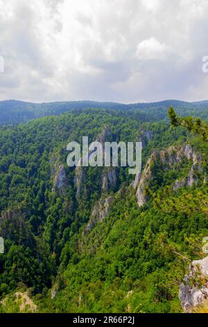 Bewundern Sie die majestätischen Berggipfel und tauchen Sie ein in die ruhige Pracht der unberührten Natur. Von diesem malerischen Aussichtspunkt aus werden Sie Zeuge der Harmoniestreben Stockfoto